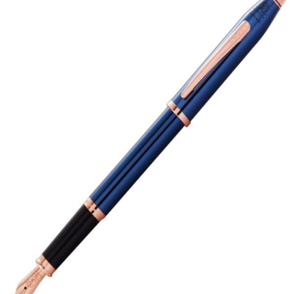 Cross Century II Translucent Cobalt Blue Lacquer with Rose Gold PVD Fountain Pen Item# AT0086-138